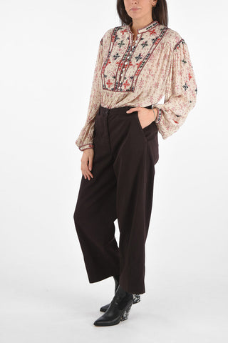 Cotton Pants with Bottom Stitchings and Belt Loops