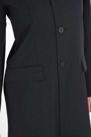 Long Fake Blazer Dress with Flap Pockets and Notch Lapel