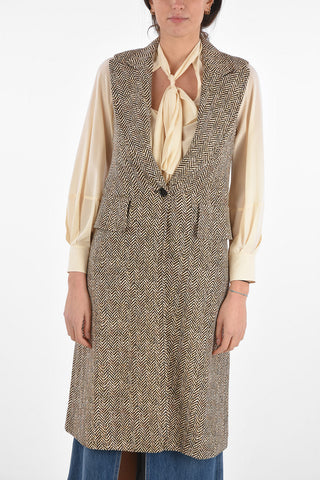 Single-breasted Fishbone Patterned Long Vest