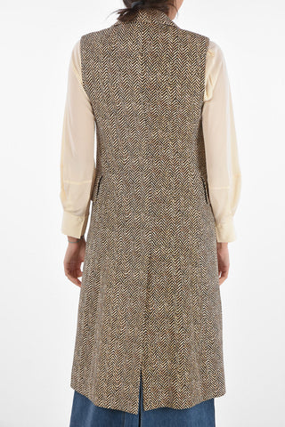 Single-breasted Fishbone Patterned Long Vest