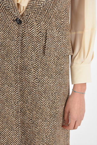 Single-breasted Fishbone Patterned Long Vest