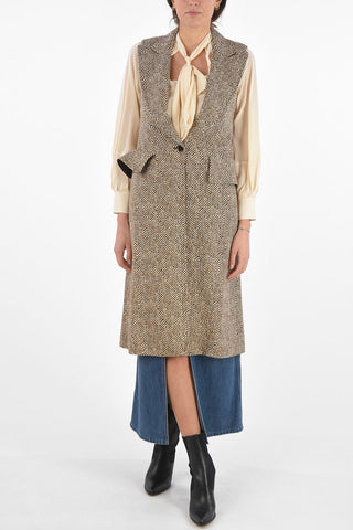Single-breasted Fishbone Patterned Long Vest
