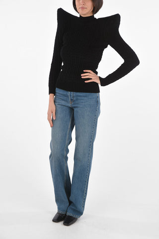 Turtleneck PAGODA Pullover with Shoulder Pads
