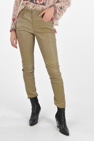 Cuir Skinny Fit Pants with Belt Loops and Leg Stitchings 