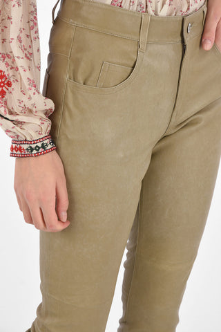 Cuir Skinny Fit Pants with Belt Loops and Leg Stitchings 