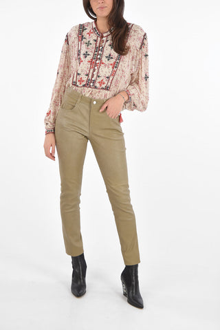 Cuir Skinny Fit Pants with Belt Loops and Leg Stitchings 