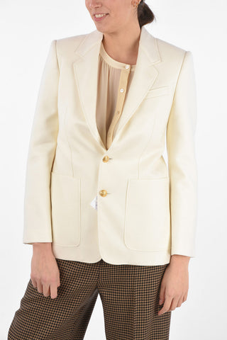 Blazer in Cashmere con Bottoni Gioiello e Tasche a Toppa
