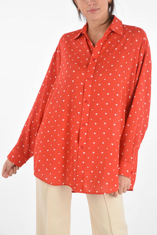 Polka Dot and Hearts Patterned Shirt with Standard Collar