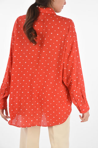 Polka Dot and Hearts Patterned Shirt with Standard Collar