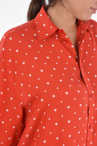 Polka Dot and Hearts Patterned Shirt with Standard Collar