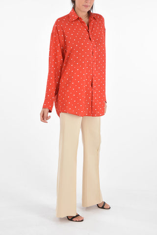 Polka Dot and Hearts Patterned Shirt with Standard Collar