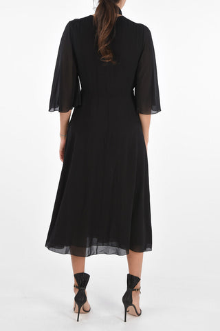 Silk Tie Neck Dress with Butterfly Sleeves