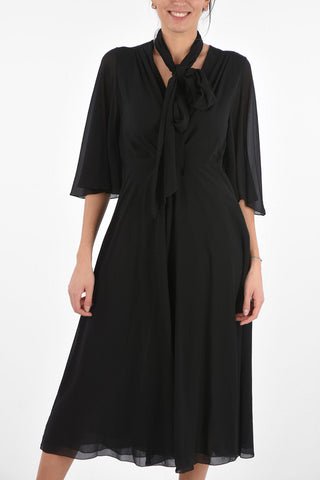 Silk Tie Neck Dress with Butterfly Sleeves