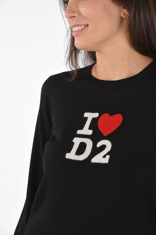 Crewneck Sweater with I LOVE d2 Embroidery