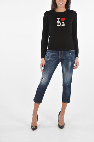 Crewneck Sweater with I LOVE d2 Embroidery