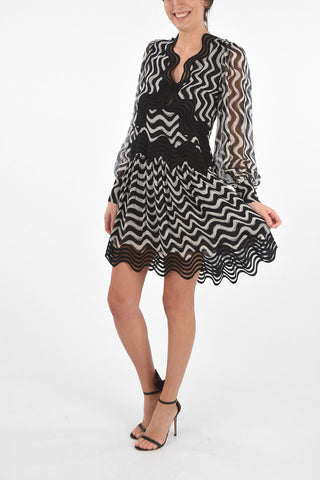 Silk Abstract Patterned Dress with Embroidered Application Details