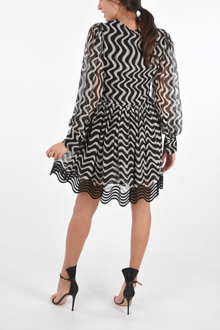 Silk Abstract Patterned Dress with Embroidered Application Details