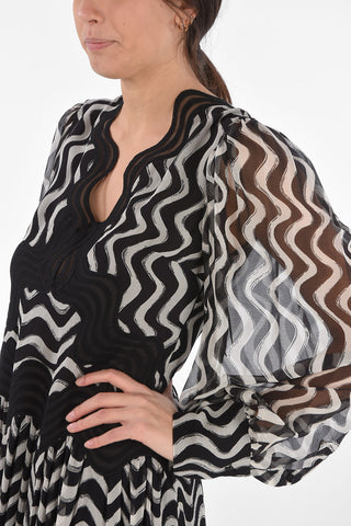 Silk Abstract Patterned Dress with Embroidered Application Details