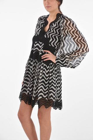 Silk Abstract Patterned Dress with Embroidered Application Details