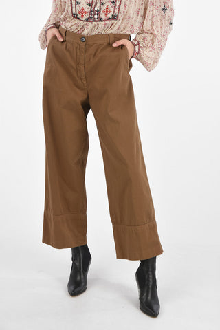 Cotton Pants with Belt Loops and Bottom Stitchings