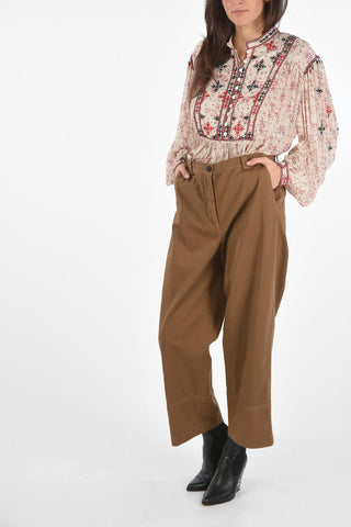 Cotton Pants with Belt Loops and Bottom Stitchings