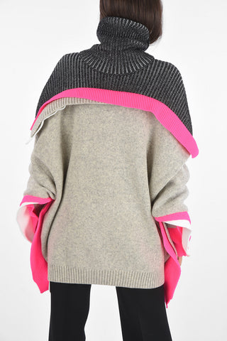 Oversized Turtleneck Sweater with Alternating Band of Color