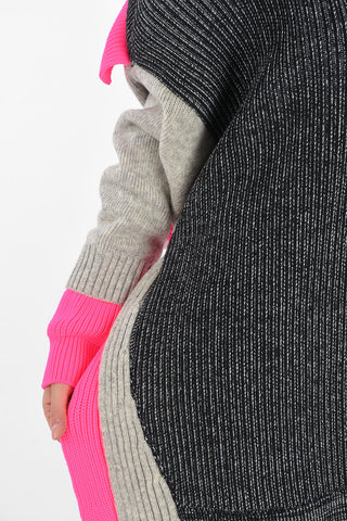 Oversized Turtleneck Sweater with Alternating Band of Color