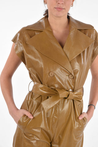 Double-breasted Short-sleeved Jumpsuit with Belt