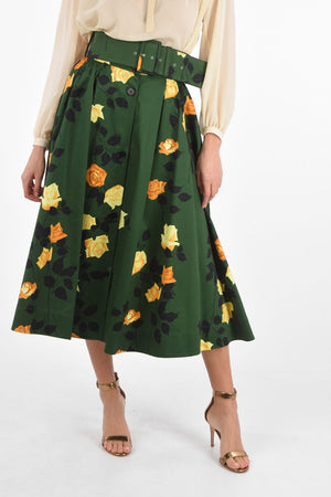 Floral Cotton Belted Godet Skirt