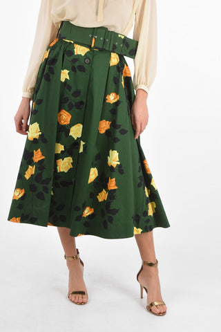 Floral Cotton Belted Godet Skirt