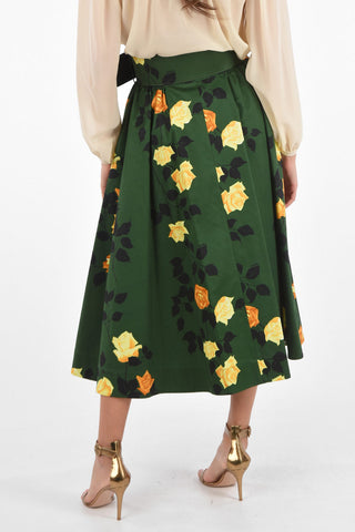 Floral Cotton Belted Godet Skirt