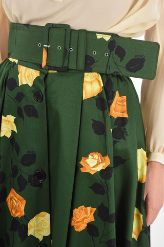 Floral Cotton Belted Godet Skirt