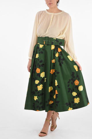Floral Cotton Belted Godet Skirt