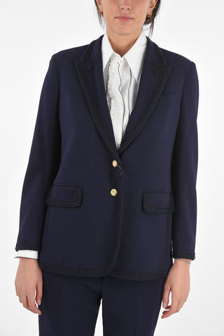 2 Buttons Blazer with Peak Lapel and Edges with Applications