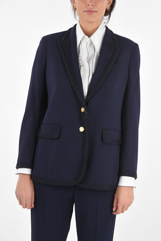 2 Buttons Blazer with Peak Lapel and Edges with Applications