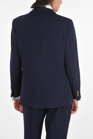 2 Buttons Blazer with Peak Lapel and Edges with Applications