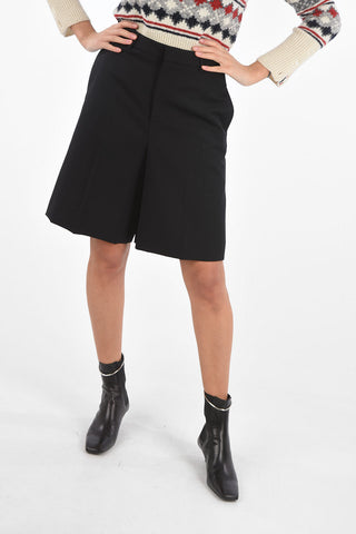 Pantaloni Gaucho Wide Leg in Lana con Passanti e Chiusura Nascosta