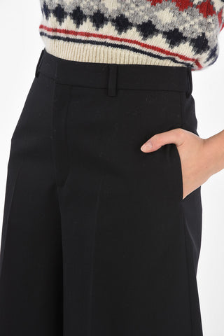 Pantaloni Gaucho Wide Leg in Lana con Passanti e Chiusura Nascosta