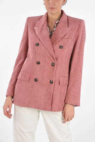 Double-breasted Corduroy Blazer with Flap Pockets