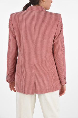 Double-breasted Corduroy Blazer with Flap Pockets