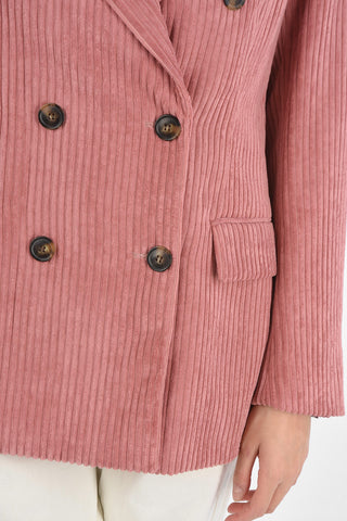 Blazer Doppiopetto in Velluto a Coste con Tasche ad Aletta