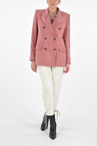 Double-breasted Corduroy Blazer with Flap Pockets