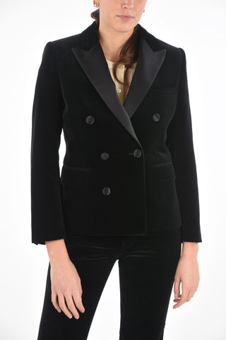Double-breasted Velvet Blazer with Satin Peak Lapel