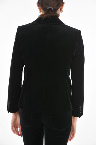 Double-breasted Velvet Blazer with Satin Peak Lapel