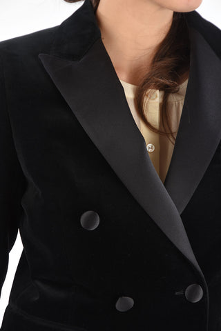 Double-breasted Velvet Blazer with Satin Peak Lapel