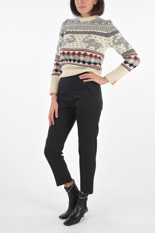 High Waist Pants with Belt Loops and Zip Pockets