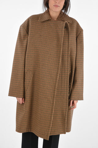 Double-breasted Houndstooth Coat with Hidden Buttoning