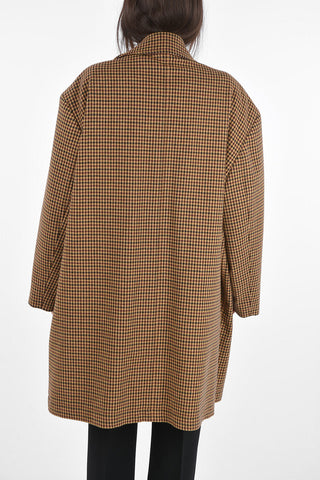 Double-breasted Houndstooth Coat with Hidden Buttoning