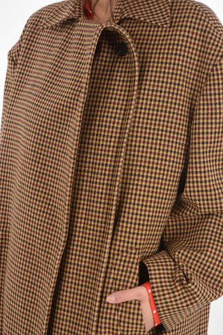 Double-breasted Houndstooth Coat with Hidden Buttoning