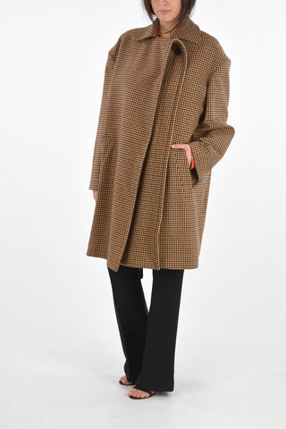 Double-breasted Houndstooth Coat with Hidden Buttoning